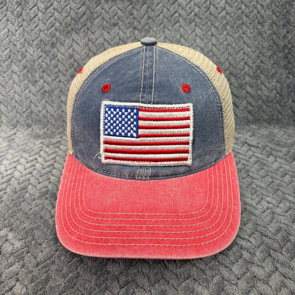 Unbranded USA American Flag Snapback OSFM Red Blue Mesh Trucker Hat - Picture 2 of 9